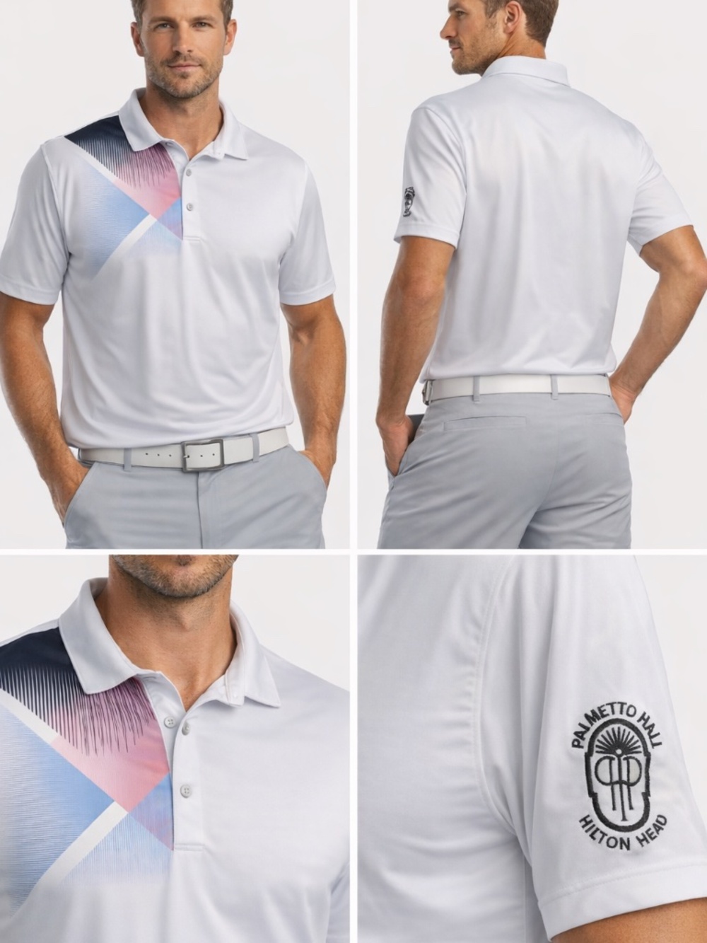 Men’s Performance Golf Polo Shirt White Geometric Athletic Lightweight XXL